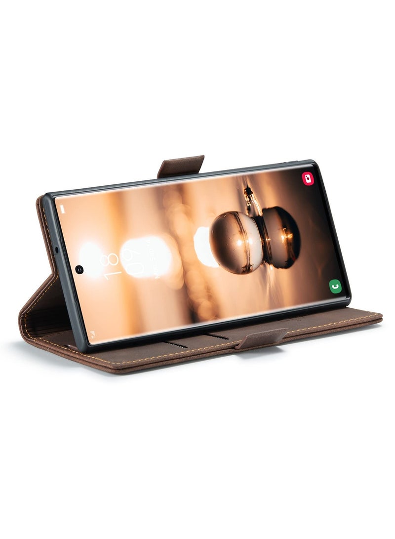 CaseMe Phone Case Luxury PU Leather Design 013 Flip Cover Card Slot Holder Cover For Samsung Galaxy S22 Ultra (Coffe)  - Image 2