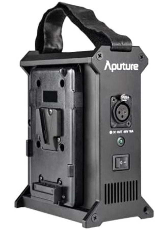 أبتشر - محطة طاقة Aputure ثنائية الفتحات لبطاريات V-Mount – وحدة طاقة خفيفة الوزن مع لوحة تحرير سريع، حزام ومشبك – متوافقة مع Nova P300c وسلسلة Amaran 100/200 - Image 1