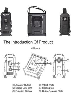 أبتشر محطة طاقة Aputure ثنائية الفتحات لبطاريات V-Mount – وحدة طاقة خفيفة الوزن مع لوحة تحرير سريع، حزام ومشبك – متوافقة مع Nova P300c وسلسلة Amaran 100/200  - Image 2