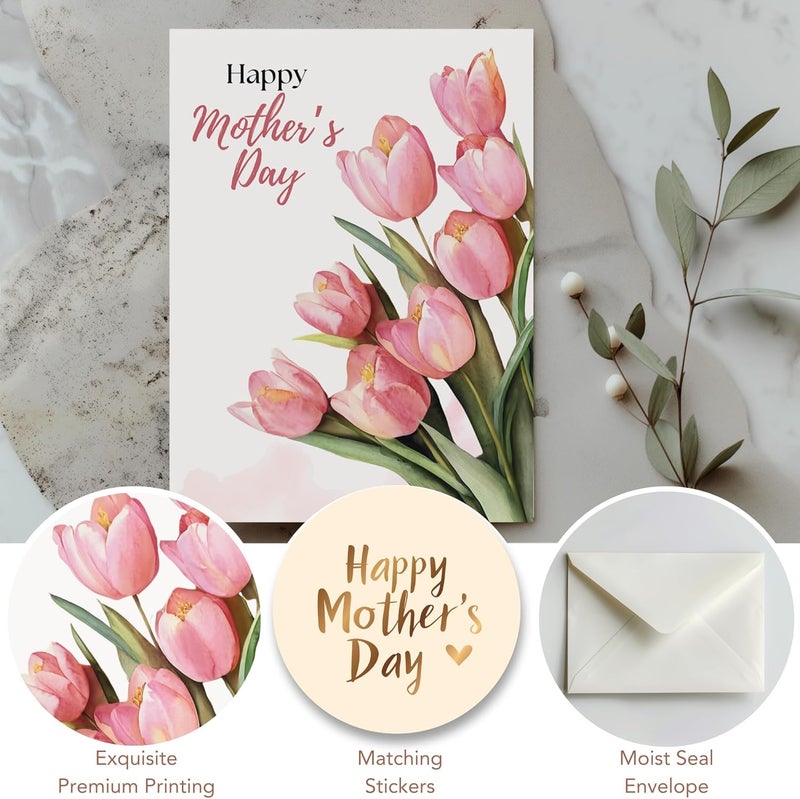 Paper Play Tulip Mother's Day Card - Botanical Floral Design Happy Mother's Day Card for Mom, 5"x7" Foldable - Image 4