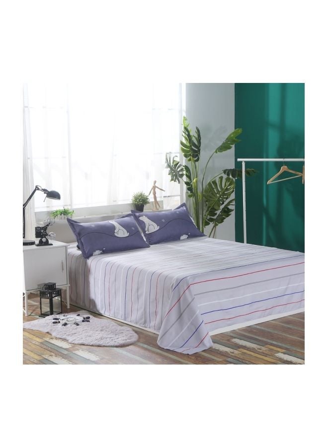 NIBEMINENT 4-Piece Printed Duvet Cover Set Polyester Blue/White Single - Image 4