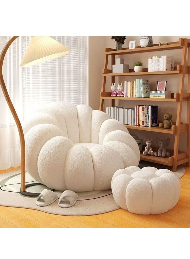 فاشون هوم طقم أريكة من صوف الضأن بتصميم عصري مستوحى من الطراز الاسكندنافي على شكل زهرة فخمة - مقعد بسيط بلمسة نهائية من قماش بوكليه الناعم يتميز بمنحنيات تشبه البتلات لغرف المعيشة المريحة أو غرف النوم أو مساحات الصالة 100 × 100 × 50 و55 × 35 سم. - Image 2