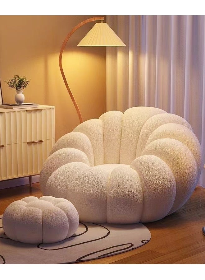 فاشون هوم طقم أريكة من صوف الضأن بتصميم عصري مستوحى من الطراز الاسكندنافي على شكل زهرة فخمة - مقعد بسيط بلمسة نهائية من قماش بوكليه الناعم يتميز بمنحنيات تشبه البتلات لغرف المعيشة المريحة أو غرف النوم أو مساحات الصالة 100 × 100 × 50 و55 × 35 سم. - Image 3