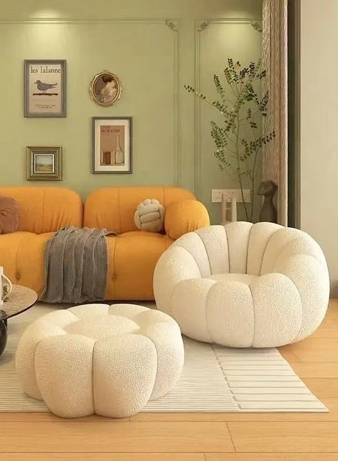 فاشون هوم طقم أريكة من صوف الضأن بتصميم عصري مستوحى من الطراز الاسكندنافي على شكل زهرة فخمة - مقعد بسيط بلمسة نهائية من قماش بوكليه الناعم يتميز بمنحنيات تشبه البتلات لغرف المعيشة المريحة أو غرف النوم أو مساحات الصالة 100 × 100 × 50 و55 × 35 سم. - Image 4