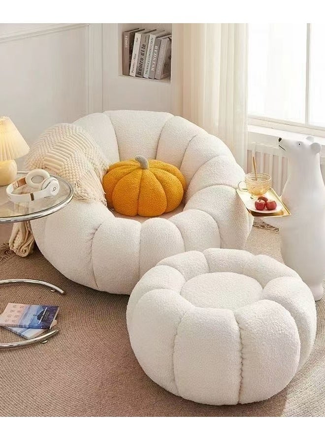 فاشون هوم طقم أريكة من صوف الضأن بتصميم عصري مستوحى من الطراز الاسكندنافي على شكل زهرة فخمة - مقعد بسيط بلمسة نهائية من قماش بوكليه الناعم يتميز بمنحنيات تشبه البتلات لغرف المعيشة المريحة أو غرف النوم أو مساحات الصالة 100 × 100 × 50 و55 × 35 سم. - Image 5