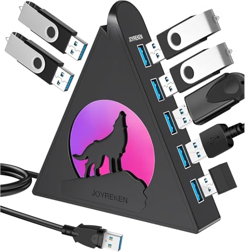 JoyReken 7-Port USB 3.0 Hub, Vertical USB Hub Splitter with RGB Lighting,5Gbps High-Speed Data Transfer and 2FT Extension Cable, Compatible with PC, MacBook, Laptop, PS5, Xbox, Flash Drive, Printer - Image 1