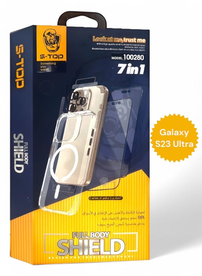 S-TOP The new full protection package for Samsung Galaxy S23 Ultra, with a cover that supports wireless charging, complete protection for your device against scratches and falls, the original package from S-TOP - Image 1