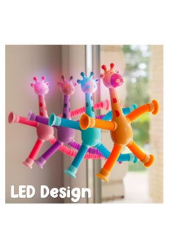 MAGIC VAULT 4 Pieces LED Telescopic Suction Cup Giraffe Toy, Shape Changing Telescopic Tube Fidget Toys, Pop Tubes, Fidget Tubes Sensory Toys for Girls Boys (Giraffe)  - Image 4