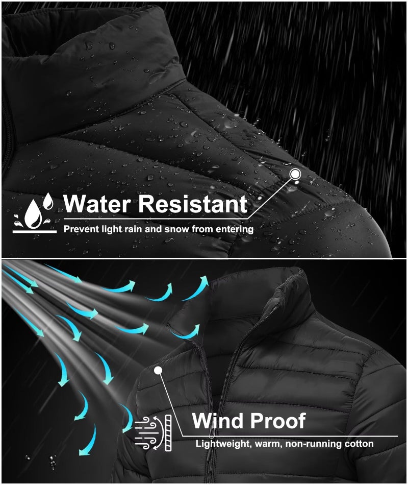 Zoofly Mens Puffer Jacket Waterproof Thermal Insulated Winter Coats Light Weight Padded Puffy Jackets for Travel Hiking with Zip Pockets Black 2XL - Image 3