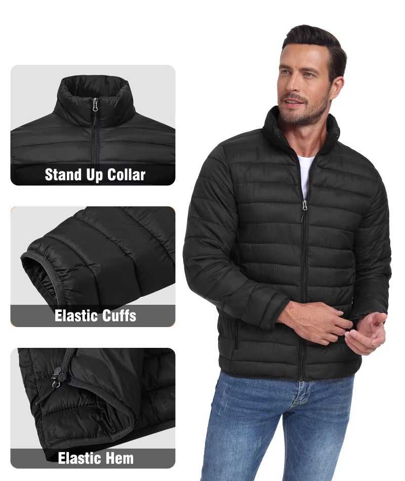 Zoofly Mens Puffer Jacket Waterproof Thermal Insulated Winter Coats Light Weight Padded Puffy Jackets for Travel Hiking with Zip Pockets Black 2XL - Image 4