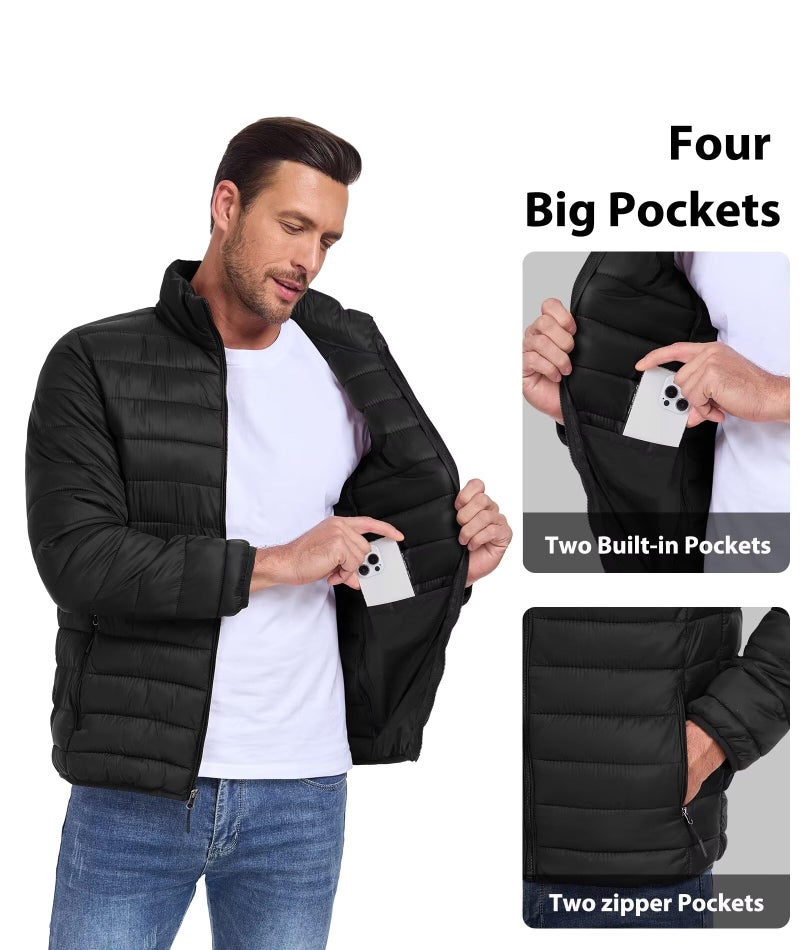 Zoofly Mens Puffer Jacket Waterproof Thermal Insulated Winter Coats Light Weight Padded Puffy Jackets for Travel Hiking with Zip Pockets Black 2XL - Image 5