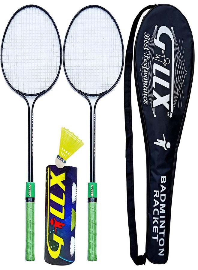 GILLX Badminton Rackets with 3 Nylon Shuttle Cocks with Full Cover - Image 1