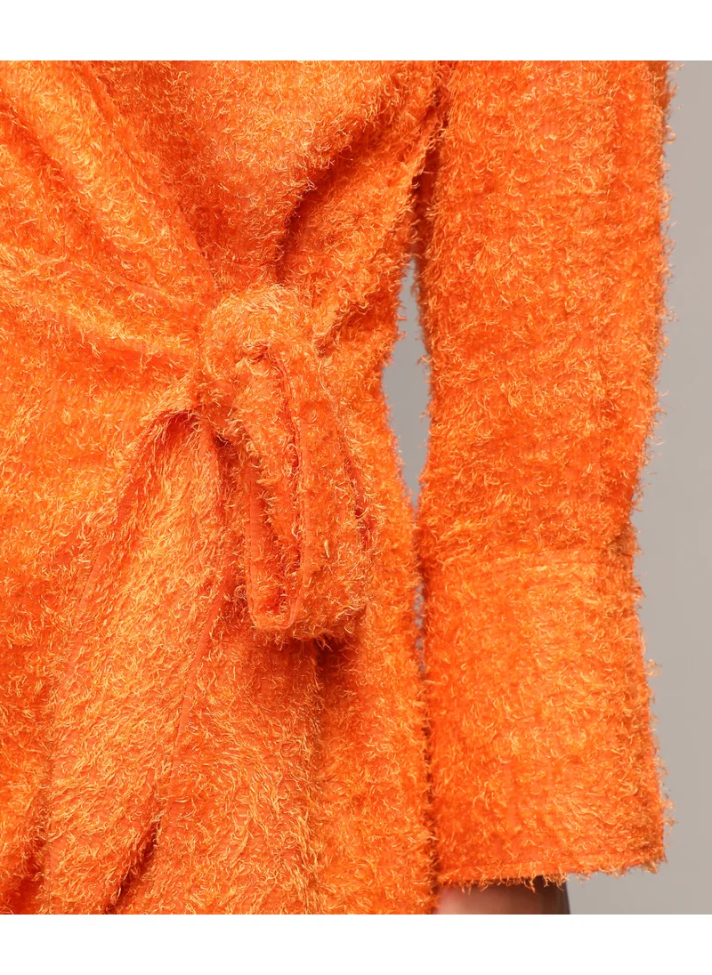 Campus Sutra Women's Pumpkin Orange Sherpa Wrap Dress