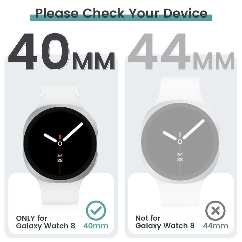 Tensea Multipack for Samsung Galaxy Watch 8 Screen Protector Case 40mm Accessories, Hard PC Bumper/HD Anti-Fog Tempered Glass Protective Film, Face Cover Set, Galaxy Watch 8 Case for Women Men - Image 2