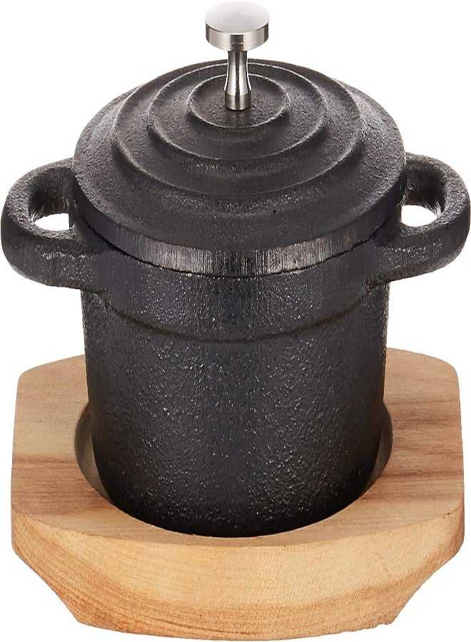 AKDC Kitchen Master Raj Round Cast Iron Casserole With Tray Black Cost12 - Image 1