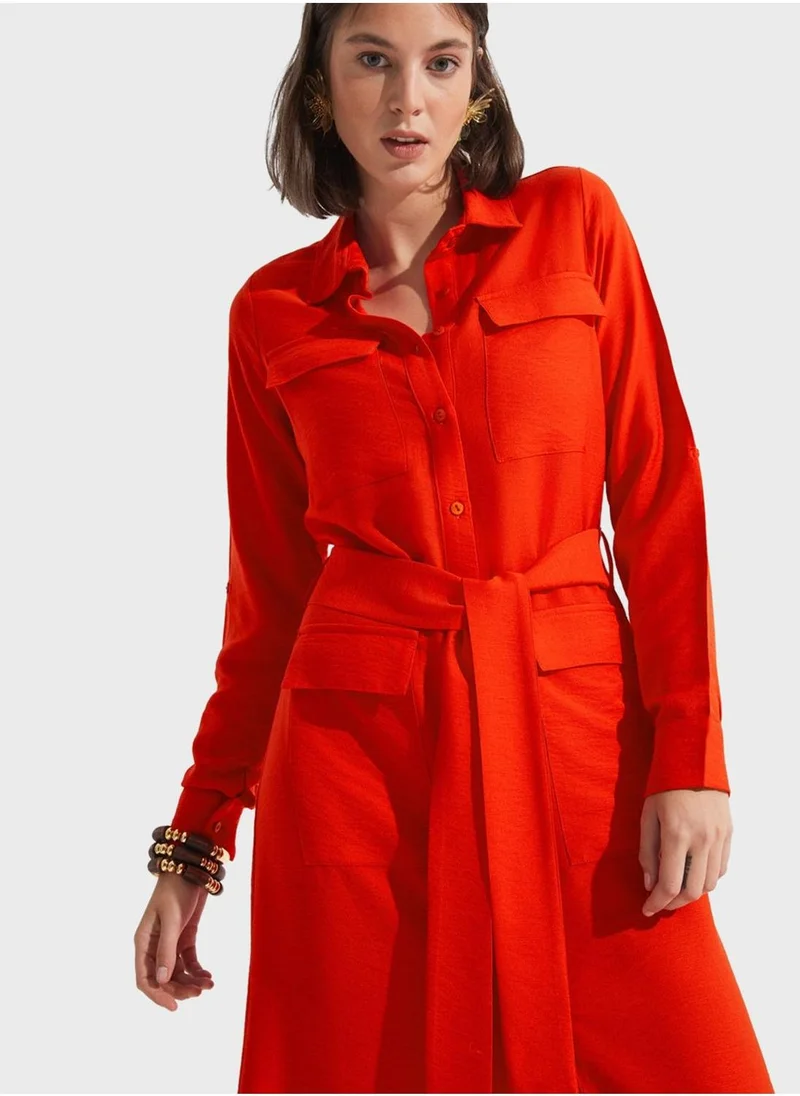 JUNE Belted Midi Dress