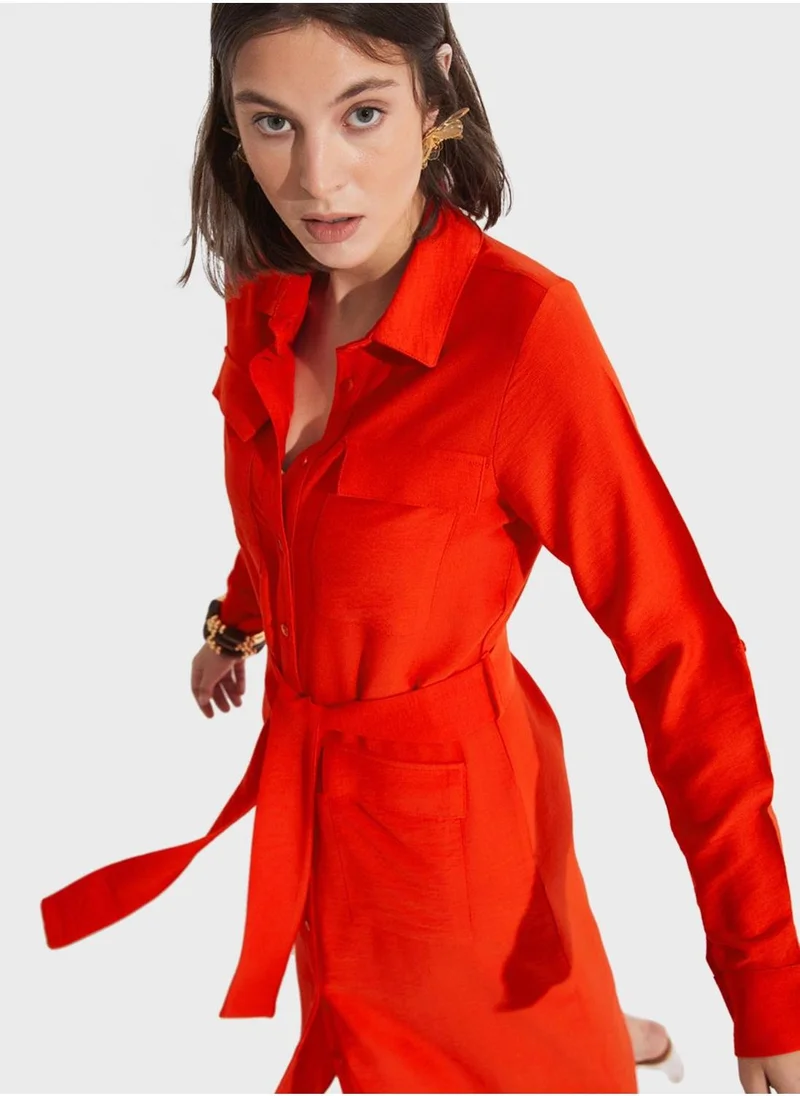 JUNE Belted Midi Dress