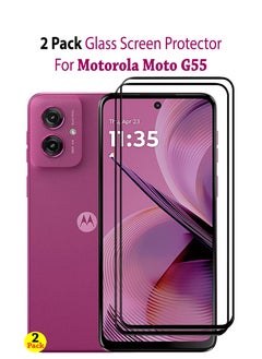 2 Pack Screen Protector for Motorola Moto G55 | Tempered Glass Available in Combo Pack Compatible with Motorola Moto G55 | Screen Protector Full HD Quality Tempered Glass Anti-Scratch Edge to Edge Coverage with Easy Installation Kit - Black