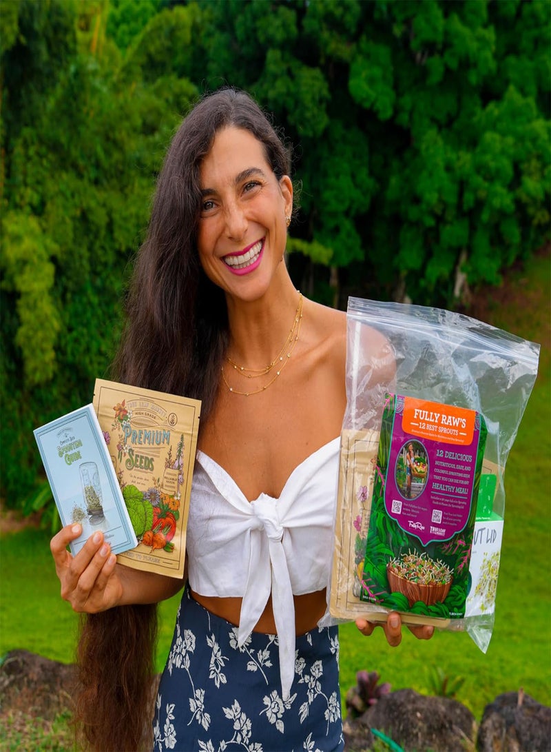 GGOOT 12 Variety Pack Organic Sprouting Seeds - Fully Raw Kristina's Sprouts Growing Kit with Sprouting Lid & Book - Alfalfa Seeds, Mung Bean, Radish, Clover Seed, Salad Mix, Pea, Health - Image 2
