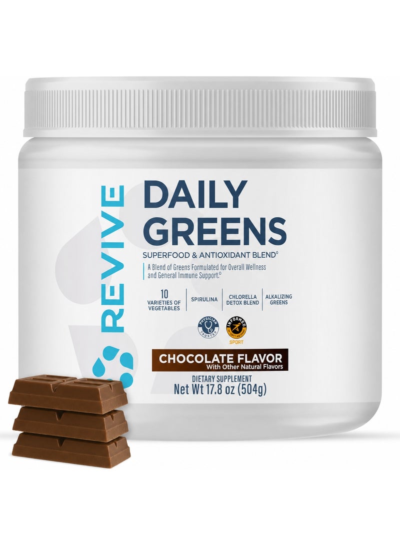 Revive Daily Greens - blend of greens, fruits, vegetables Supports energy, digestion, and immune function Chocolate flavor 504 g - Image 1