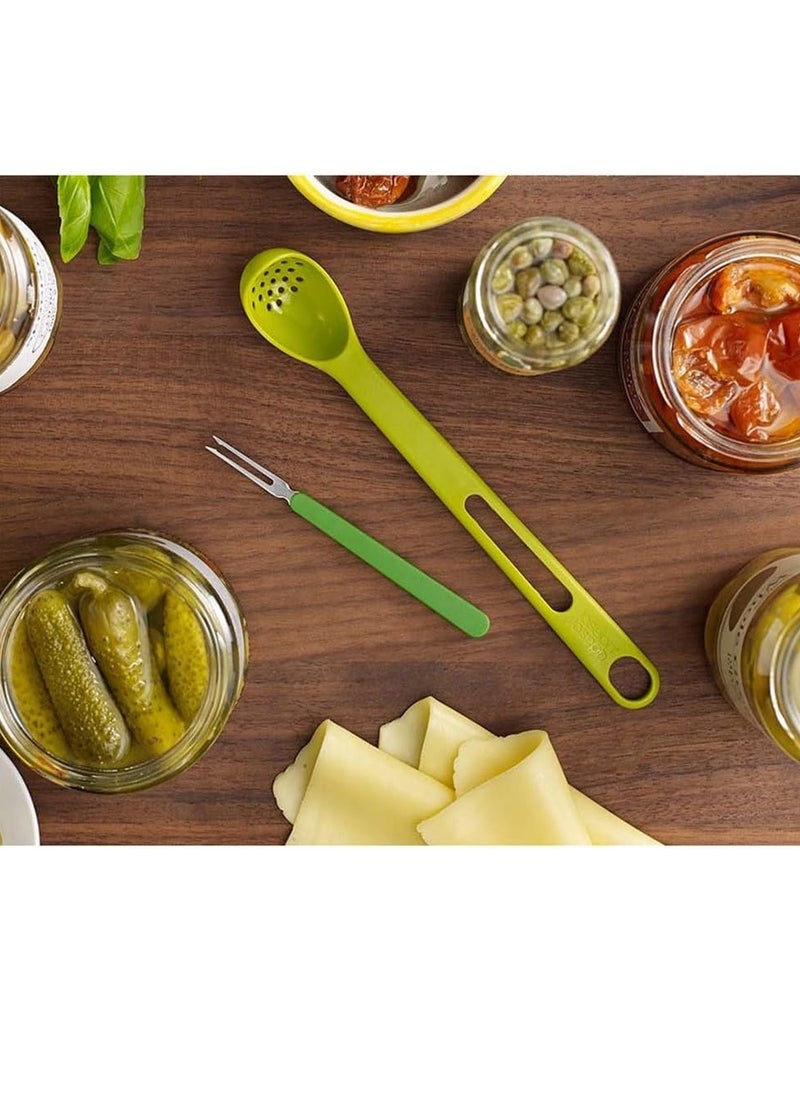 Joseph Joseph Joseph Joseph 2-Piece Scoop and Pick Jar Spoon and Fork, for olives in jars - Green  - Image 2