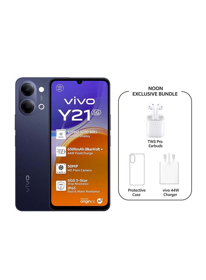 vivo Y21 5G AI Dual SIM Black 4GB RAM 128GB With Exclusive TWS (Charger and Case Inside Phone Box) - Middle East Version - Image 1
