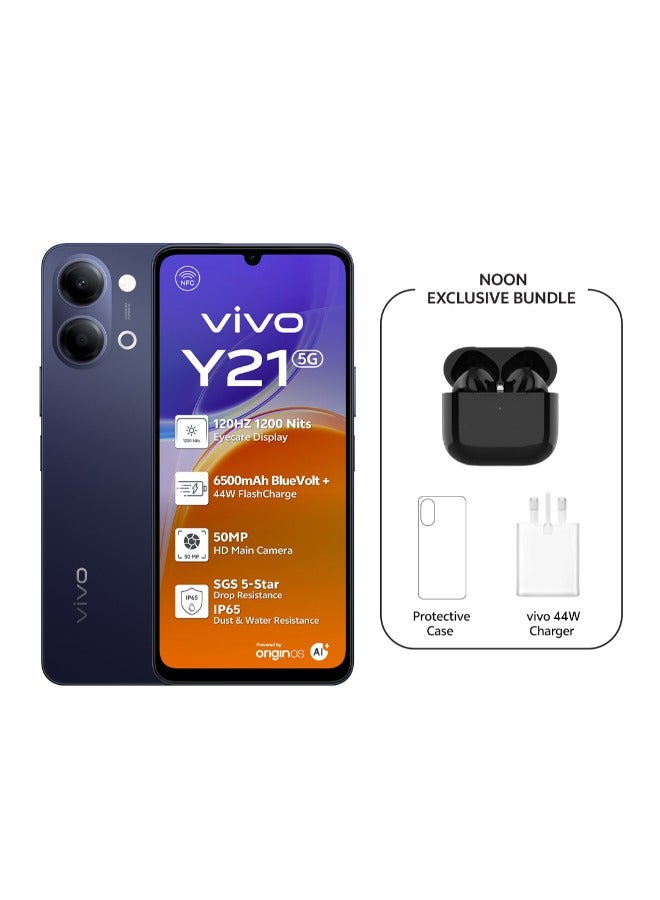vivo Y21 5G AI Dual SIM Black 4GB RAM 128GB With Exclusive TWS (Charger and Case Inside Phone Box) - Middle East Version - Image 1