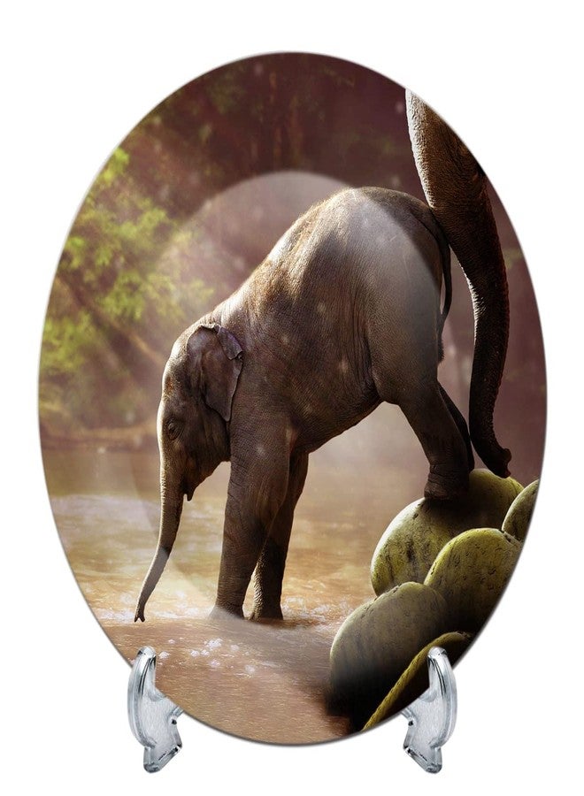 JIKRAA® Rare Handcrafted Elephant Ceramic Designer Plate/Platter With Stand, Decorative Plates for Living Room I 8 Inch - Image 1