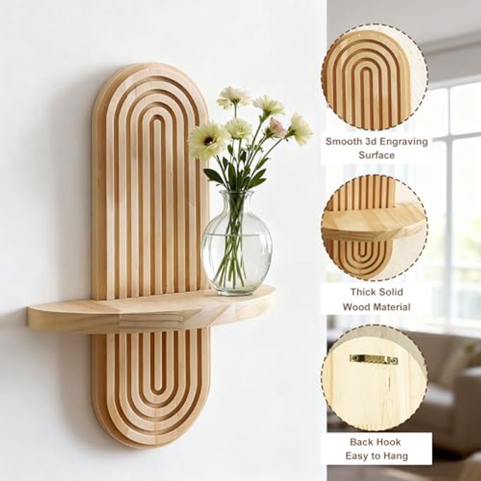 Artilady 2 Pack Boho Shelf Wall Decor Handmade Solid Wood Floating Shelves Rainbow Arch Trinket Storage Rack Wall Decor for Bedroom Living Room Nursery Bathroom - Image 5