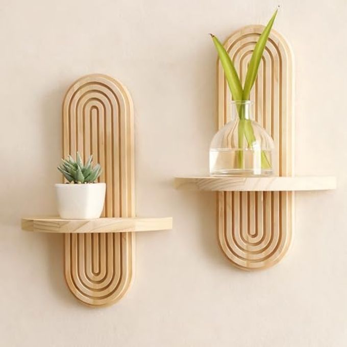 Artilady 2 Pack Boho Shelf Wall Decor Handmade Solid Wood Floating Shelves Rainbow Arch Trinket Storage Rack Wall Decor for Bedroom Living Room Nursery Bathroom - Image 1