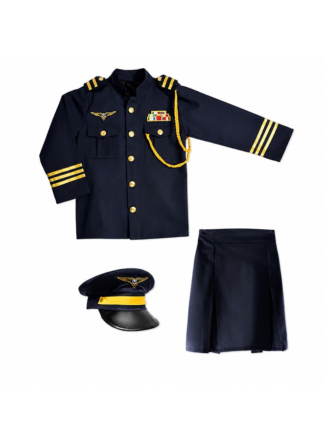 Toy Land Kids Pilot Costume Set with Hat – Airline Captain Role Play Fancy Dress Outfit for Girls of age 8 to 9 years - Image 1