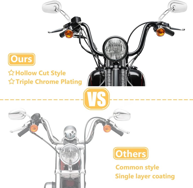 WSays Sportster Rear View Mirror Hollow Side Mirror Compatible with Harley Dyna Softail Touring Chrome - Image 2