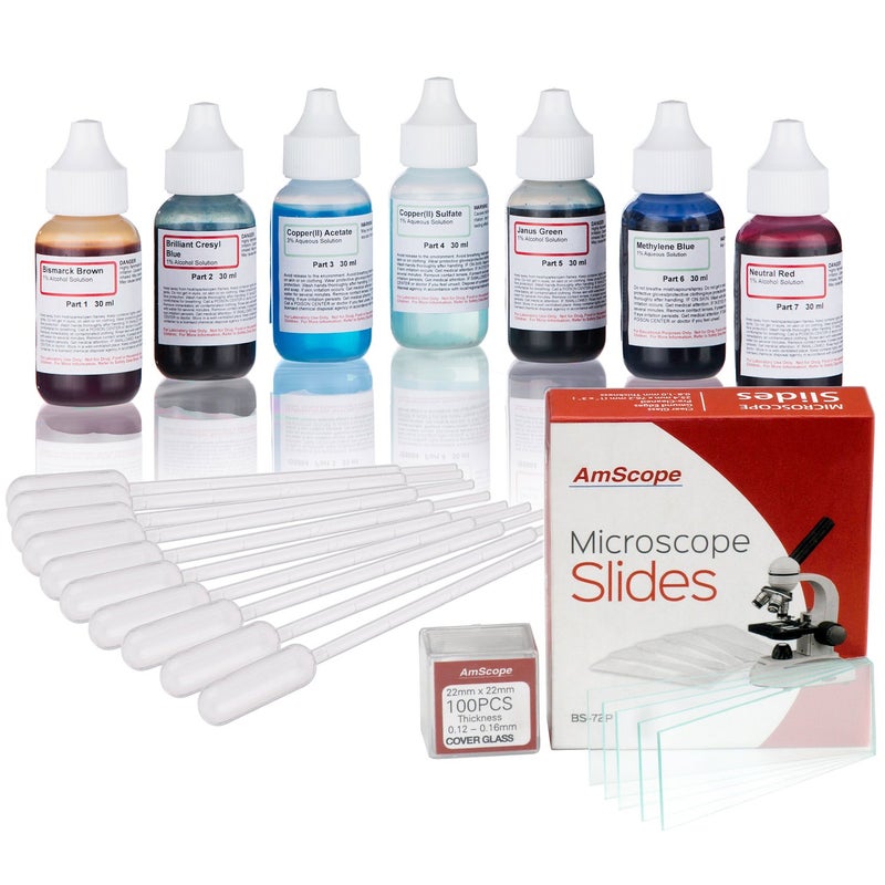 AmScope - Microscope Vital Stain Kit for Living Cells - 6 Microscope Slide Stains + 72 Blank Slides + 100 Coverslips +10 Pipettes for Specimen Transfer - SK6-72P100S22-PP10 - Image 5
