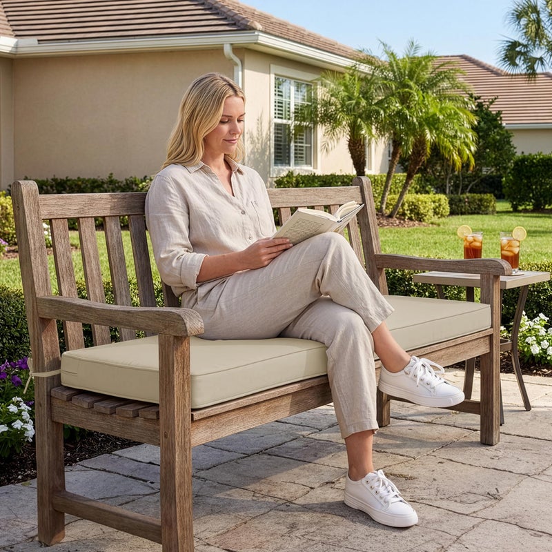Summsun Outdoor Bench Cushion: Waterproof and Fade Resistant Patio Furniture Cushions - Non-Slip Bench Pad Cushion with Removable Cover for Garden Swing Porch Sofa Settee, 48 x 18 x 3 Inch, Beige - Image 2