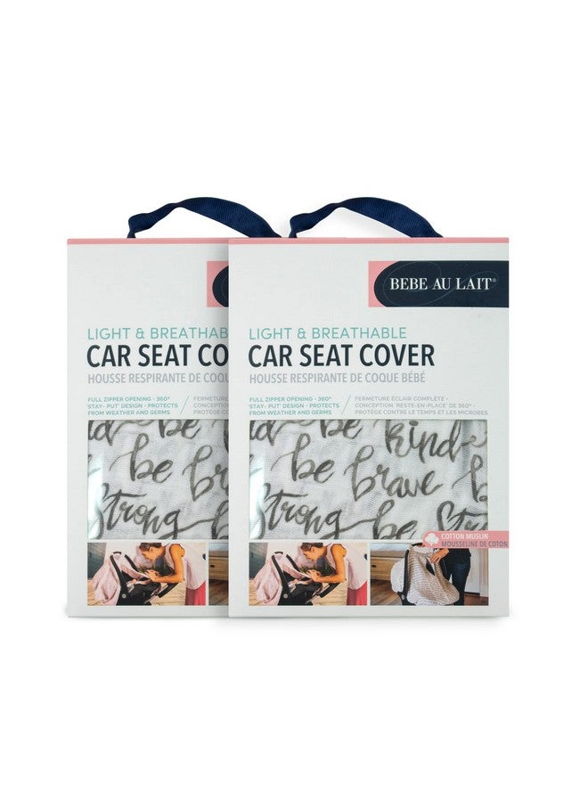 Bebe au Lait Bebe au Lait Classic Muslin Car Seat Cover -Perfect Baby Car Seat Covers for Babies, Car Seat Canopy, Unisex Baby Car Seat Cover- Easy Snap Straps, Fully Zippered Opening, Breathable- Just Be - Image 2