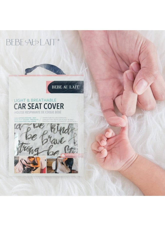 Bebe au Lait Bebe au Lait Classic Muslin Car Seat Cover -Perfect Baby Car Seat Covers for Babies, Car Seat Canopy, Unisex Baby Car Seat Cover- Easy Snap Straps, Fully Zippered Opening, Breathable- Just Be - Image 3