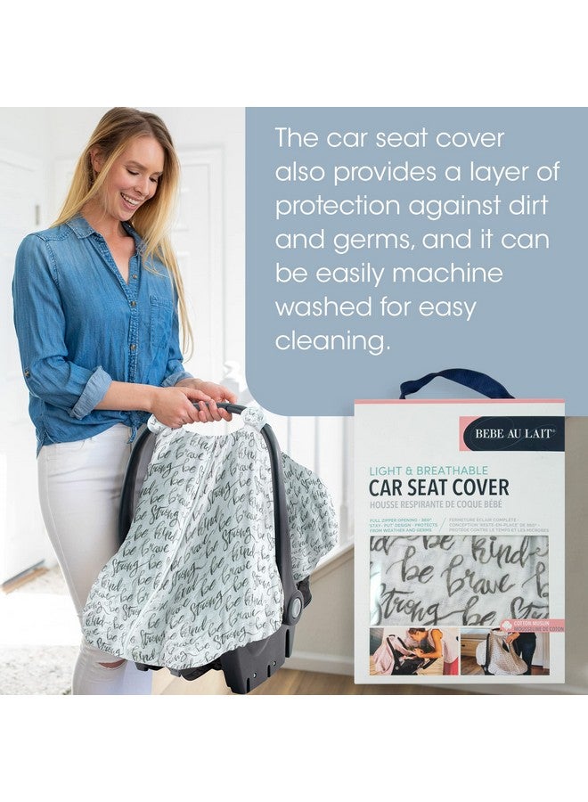 Bebe au Lait Bebe au Lait Classic Muslin Car Seat Cover -Perfect Baby Car Seat Covers for Babies, Car Seat Canopy, Unisex Baby Car Seat Cover- Easy Snap Straps, Fully Zippered Opening, Breathable- Just Be - Image 4