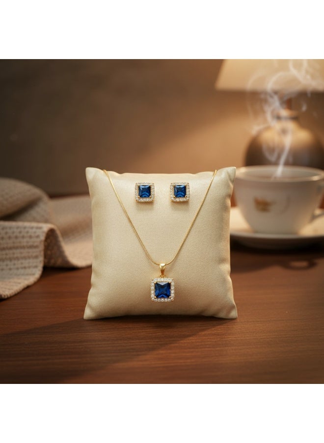 Pretty Precious Elegant American Diamond Pendant Set for Women | Rhodium Plated CZ Jewellery | Necklace with Matching Earrings-Blue - Image 4
