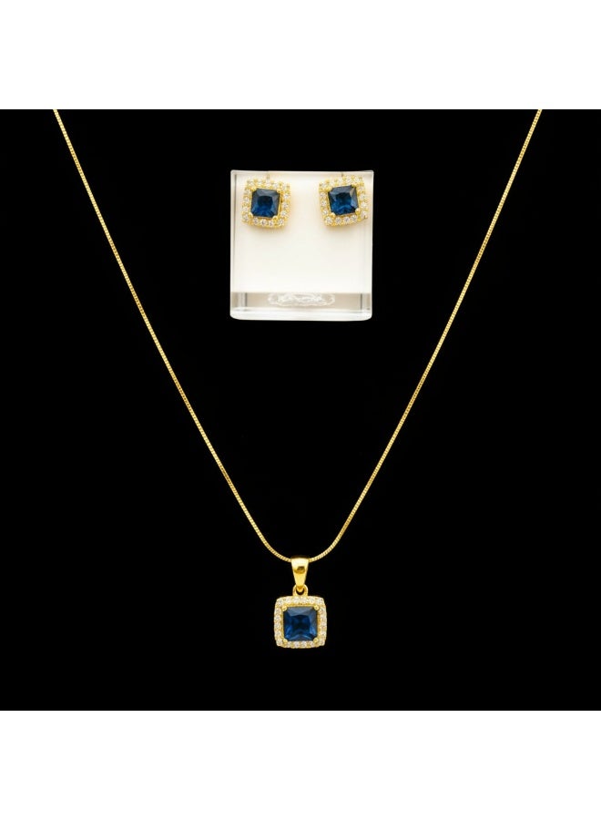 Pretty Precious Elegant American Diamond Pendant Set for Women | Rhodium Plated CZ Jewellery | Necklace with Matching Earrings-Blue - Image 2
