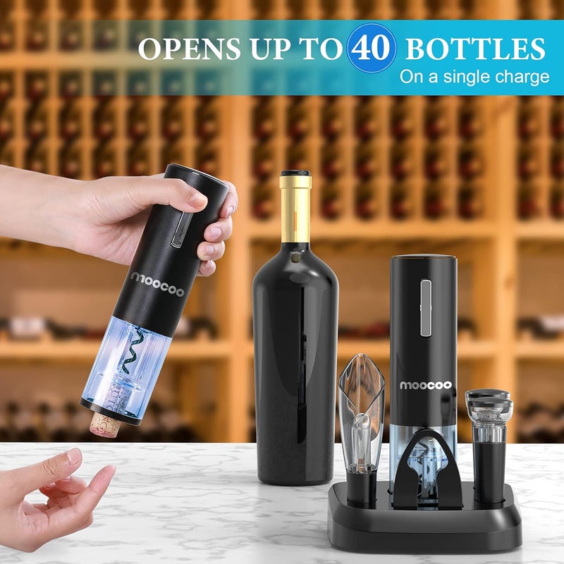 Moocoo Electric Wine Opener with Charging Base, Cordless Electric Wine Bottle Opener with 2-in-1 Aerator &Pourer, Foil Cutter, 2 Vacuum Preservation Stoppers, Display Charging Station for Easy Storage - Image 4