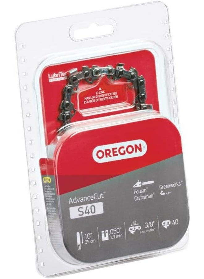 Oregon S40 AdvanceCut Chainsaw/Pole Saw Chain for 10-Inch Bar, 40 Drive Links, Low-Kickback, Fits Echo, Sun Joe, Greenworks and More - Image 2