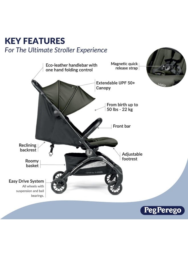 Peg Perego Volo, Ultra Lightweight Carry On Compliant Travel Stroller, Adjustable Features & Reclining Seat - Designed for Everyday Comfort from Newborn to 50lbs, Malva (Dusty Rose) - Image 2