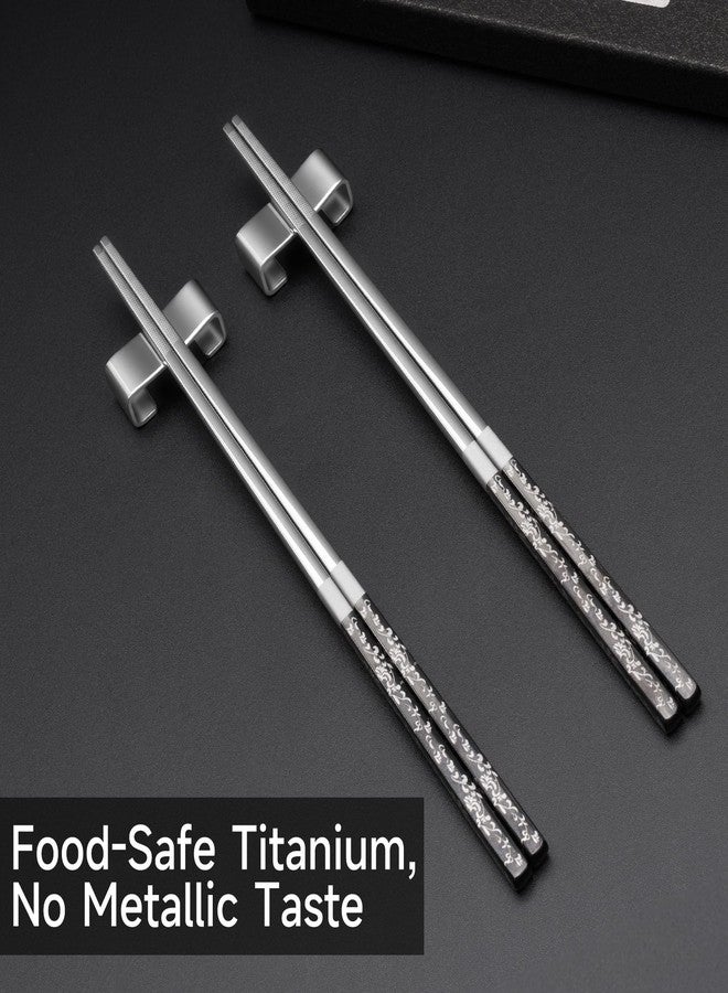 JEETEE 2 Pairs Titanium Coated Anti-slip Stainless Steel Reusable Chopsticks Dishwasher Safe - Nice Metal Chop Sticks with Holder Set Sushi Ramen Chopsticks for Daily Party Camping Gift 9.25 Inch Grey - Image 3
