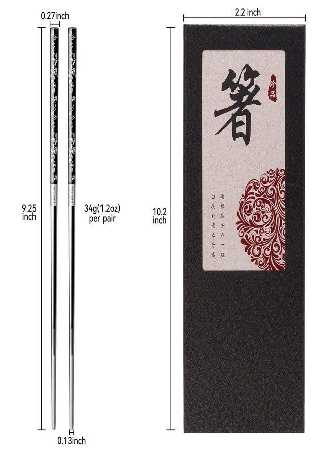 JEETEE 2 Pairs Titanium Coated Anti-slip Stainless Steel Reusable Chopsticks Dishwasher Safe - Nice Metal Chop Sticks with Holder Set Sushi Ramen Chopsticks for Daily Party Camping Gift 9.25 Inch Grey - Image 2