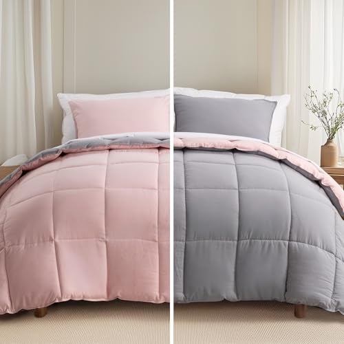 KASENTEX Reversible NoShrink California King Comforter Set with Shams  Stays Fluffy Ultra Soft AllSeason NonFading Colors Machine Washable Duvet Insert Pink PotpourriQuartz Silver
