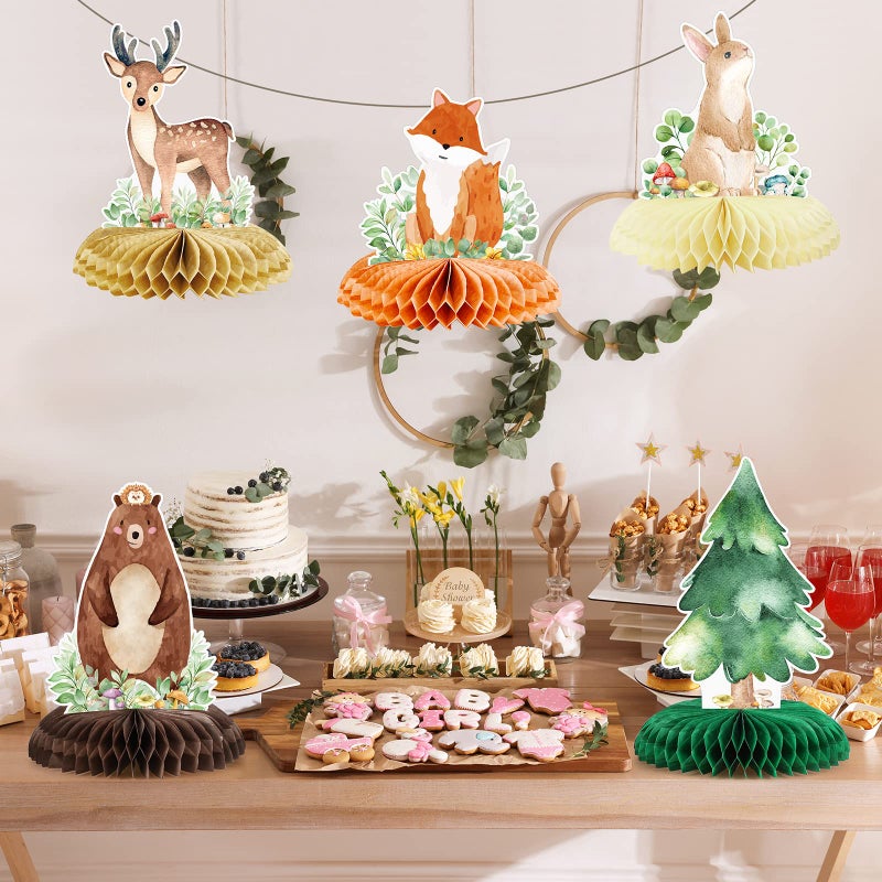 Fumete 9 Pack Woodland Animals Honeycomb Centerpieces 3D Table Topper Forest Baby Shower Decorations Safari Jungle Wildlife Creatures Sage Green Theme Decor for Girl Boy First Birthday Party Camping - Image 4