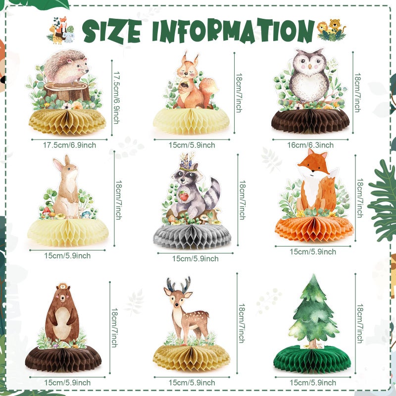 Fumete 9 Pack Woodland Animals Honeycomb Centerpieces 3D Table Topper Forest Baby Shower Decorations Safari Jungle Wildlife Creatures Sage Green Theme Decor for Girl Boy First Birthday Party Camping - Image 2