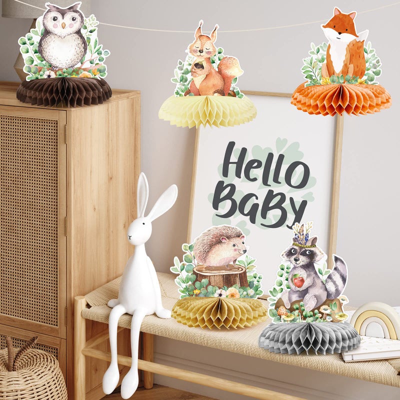 Fumete 9 Pack Woodland Animals Honeycomb Centerpieces 3D Table Topper Forest Baby Shower Decorations Safari Jungle Wildlife Creatures Sage Green Theme Decor for Girl Boy First Birthday Party Camping - Image 5