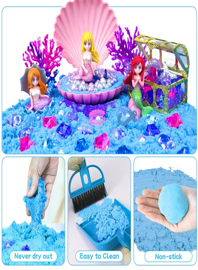 Ynanimery Mermaid Sensory Bin, Play Sand Art Kit with Sandbox & Accessories & Tools & Colorful Sea Shell Conch Starfish Gems Toys Set, Indoor Outdoor Pretend Play Beach Toy Birthday for Girls Boys 3 4 5 6 7 8 - Image 5