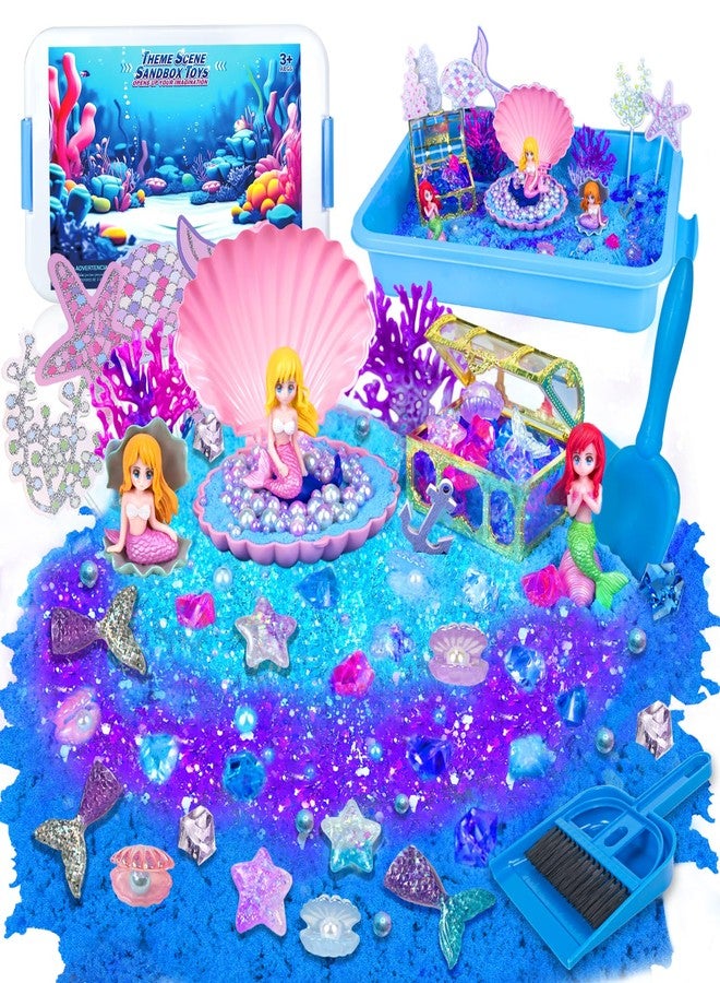 Ynanimery Mermaid Sensory Bin, Play Sand Art Kit with Sandbox & Accessories & Tools & Colorful Sea Shell Conch Starfish Gems Toys Set, Indoor Outdoor Pretend Play Beach Toy Birthday for Girls Boys 3 4 5 6 7 8 - Image 1